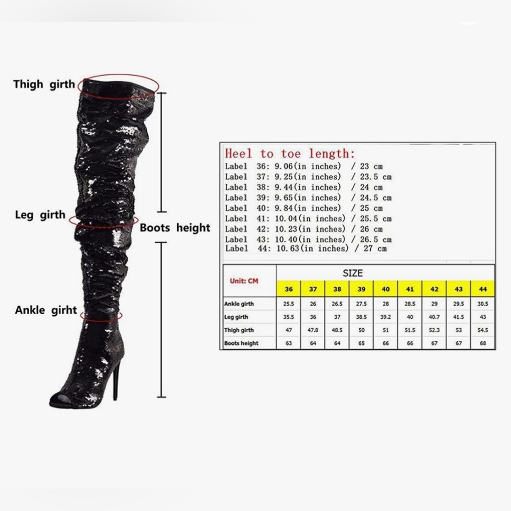 Sequin Thigh High Heel Boots - Picture 5 of 7